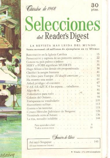 Selecciones del Reader s Digest octubre 1968: Renovacion en la Iglesia Catolica-