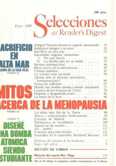Selecciones del Reader s Digest enero 1980: Sacrificio en Alta Mar. Drama de la