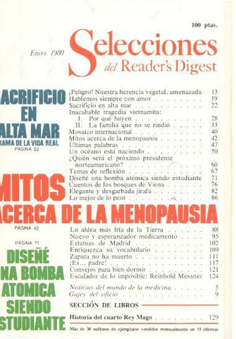 Selecciones del Reader s Digest enero 1980: Sacrificio en Alta Mar. Drama de la