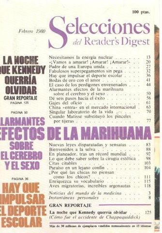 Selecciones del Reader s Digest febrero 1980: La noche que Kennedy querria
