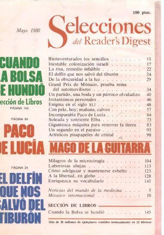 Selecciones del Reader s Digest mayo 1980: Cuando la bolsa se hundio- Paco de