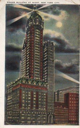 POSTAL PV04123: Singer Building at night, New York
