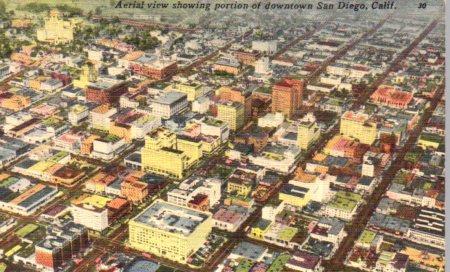 POSTAL PV03816: Aerial view showing portion of downtown San Diego, California