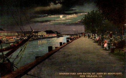 POSTAL PV03851: Spanish Port and Bayou St. John by Moolight, New Orleans