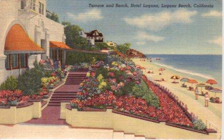 POSTAL PV04021: Terrace and beach Hotel Laguna, California