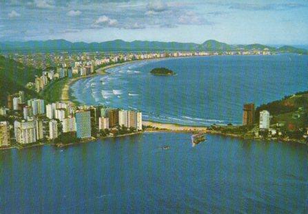 POSTAL PV04575: Vista aerea dos praias, Santos. Brasil