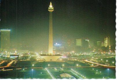 POSTAL PV04763: Night scene of National Monument, Jakarta