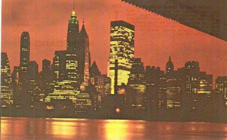 POSTAL PV04280: Night view of lower Manhattan, New York