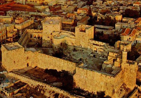 POSTAL PV04493: Bird's eye view The Citadel and Jaffa Gate, Jerusalem