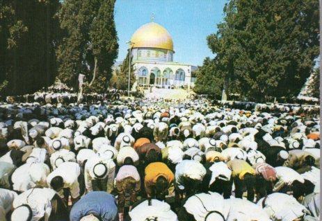 POSTAL PV04452: Moslems praying in the yard of the Dome of the Rock, Jerusalem