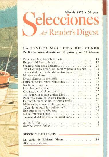 Selecciones del Reader s Digest julio 1975: Causas de la crisis alimentaria- Enigma