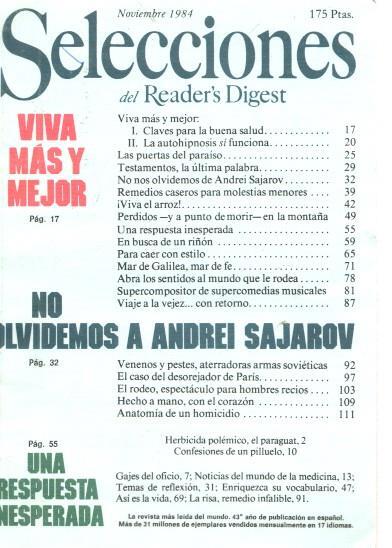 Selecciones del Reader s Digest noviembre 1984: Viva mas y mejor- No olvidemos
