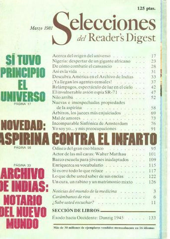 Selecciones del Reader s Digest marzo 1981: Si tuvo principio el Universo- Nove-