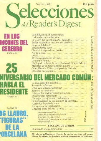 Selecciones del Reader s Digest febrero 1983: En los rincones del cerebro- 25 ani-