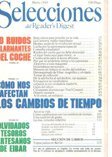 Selecciones del Reader s Digest marzo 1983: 10 ruidos alarmantes del coche- Co-