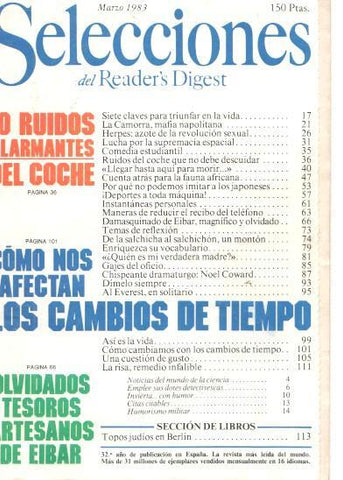 Selecciones del Reader s Digest marzo 1983: 10 ruidos alarmantes del coche- Co-