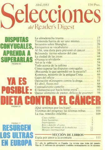 Selecciones del Reader s Digest abril 1983: Disputas conyugales, aprenda a supe-