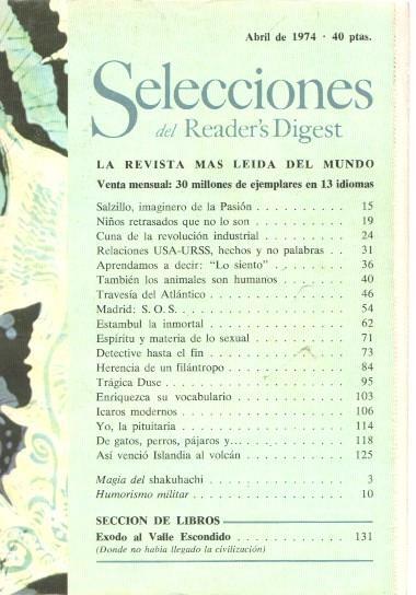 Selecciones del Reader s Digest abril 1974: Salzillo, imaginero de la Pasion- Niños