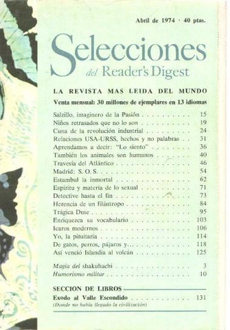 Selecciones del Reader s Digest abril 1974: Salzillo, imaginero de la Pasion- Niños