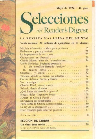 Selecciones del Reader s Digest mayo 1974: Medida urbanistica: Calles para pea-