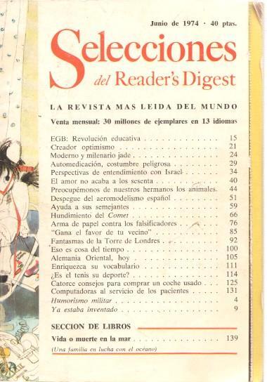 Selecciones del Reader s Digest junio 1974: EGB: Revolucion educativa- Moderno