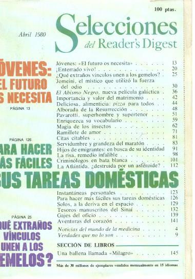 Selecciones del Reader s Digest abril 1980: Jovenes: El futuro os necesita- Para