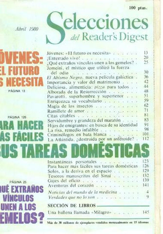 Selecciones del Reader s Digest abril 1980: Jovenes: El futuro os necesita- Para