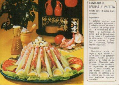 POSTAL PV05145: Receta Ensalada de Gambas y Patatas, publicidad Sindicato Nacional del Olivo