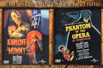 POSTAL PV04890: Publicidad cartel Universal Studios Classic Monster Collection Karloff the mummy y Phamtom of the opera