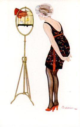 POSTAL PV04830: Señora mirando jaula por R. Baldrich nº 919. N. Coll Salieti