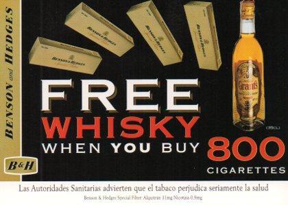 POSTAL PV05013: Publicidad  Benson and Hedges Free Whisky