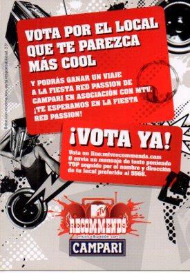 POSTAL PV05649: Publicidad MTv recommends Music con Campari