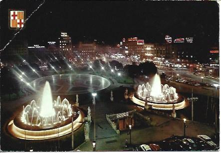 POSTAL A3970: Vista nocturna de la Plaza de Catalunya en Barcelona