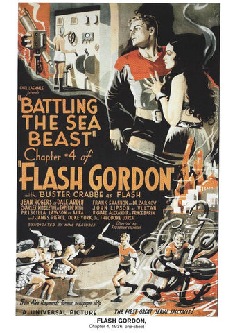 Poster DIN 4 numero 1031: Flash Gordon, chapter 4, 1936: Battling the sea Beast: Buster Crabbe