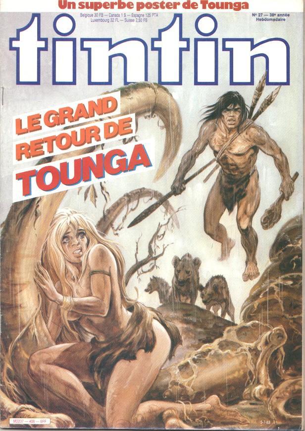 Revista Tintin num 27, año 38, 5/7/83: Le grand retour de Tounga (un superbe poster de Tounga)