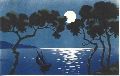 POSTAL A4795: Luna y barco de la serie numero 12