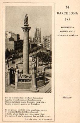 POSTAL PV06568: Barcelona, Monument a Mossen Cinto i Sagrada Familia.Publicidad jarabe de fosfato Casadesus (ver descripcion)