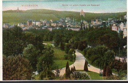 POSTAL PV06934: Wiesbaden. Nerotal mit griech. Kapelle und Restaurant