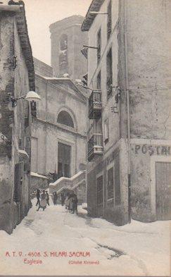POSTAL PV05922: Calle nevada con iglesia en S.Hilari Sacalm