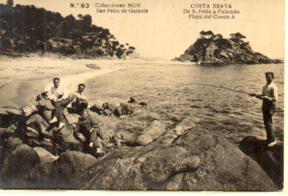 POSTAL PV06269: Pescando en la Playa del Conde A en S. Feliu de Guixols. Colecciones Mur