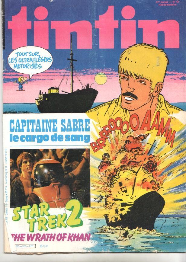 Revista Tintin num 43, año 37, 26/10/82. Capitaine Sabre le cargo de sang
