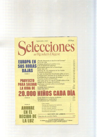 Selecciones del Reader s Digest, septiembre 1984: Europa en sus horas bajas-