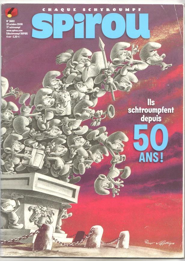 Revista Spirou num 3680, año 71, 22/10/2008 - ils schtroumpfent depuis 50 ans