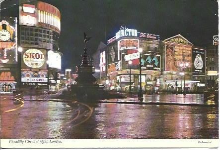 POSTAL A4912: Picadilly Circus de noche en Londres