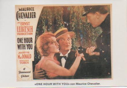 Postal E07718: Las Mas Bellas Postales. Carteles de Cine. " ONE HOUR WITH YOU" con Maurice Chevalier