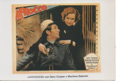Postal E07719: Las Mas Bellas Postales. Carteles de Cine. " MOROCCO". Con Gary Cooper y Marlene Dietrich