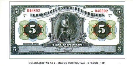 POSTAL PV07353: Colectarjetas AB 2 - Mexico (Chihuahua) 5 pesos 1914