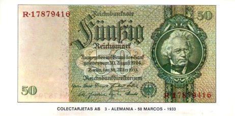 POSTAL PV07354: Colectarjetas AB 3 - Alemania 50 marcos 1933