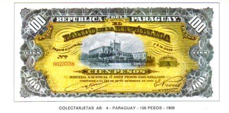 POSTAL PV07355: Colectarjetas AB 4 - Paraguay 100 pesos 1909