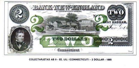 POSTAL PV07360: Colectarjetas AB 9 - EE. UU. (Connecticut) 2 dollar 1865